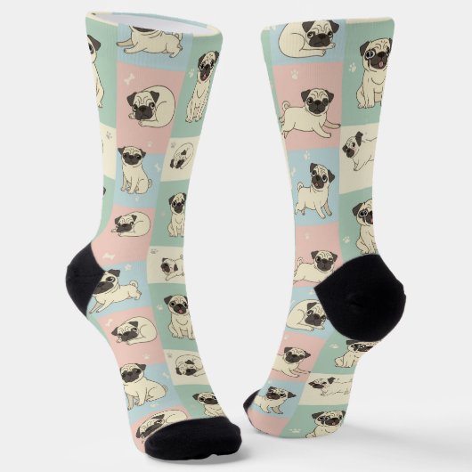 Pug Cartoon Pattern Socken (Gewinkelt)