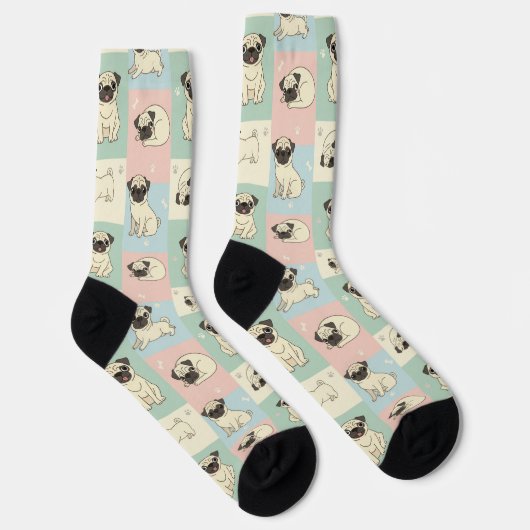 Pug Cartoon Pattern Socken (Rechts)