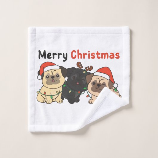 Pug Christmas Animals Cute Dogs Merry Christmas Wa Waschlappen (Waschlappen)