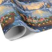 Pug Christmas Boat Holiday Geschenkpapier (Rolleneckpunkt)
