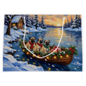 Pug Christmas Boat Holiday Große Geschenktüte (Vorderseite)