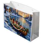 Pug Christmas Boat Holiday Große Geschenktüte (Rückseite Schrägansicht)