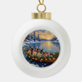 Pug Christmas Boat Holiday Keramik Kugel-Ornament (Vorderseite)