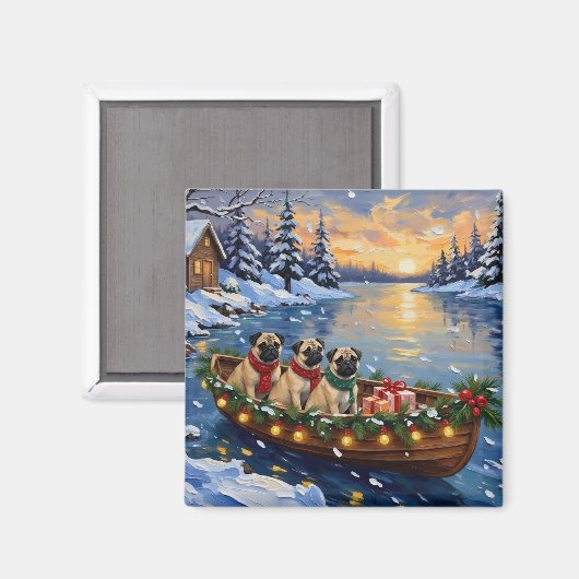 Pug Christmas Boat Holiday Magnet (Vorderseite/Rückseite)