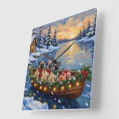 Pug Christmas Boat Holiday Quadratische Wanduhr (Winkel)