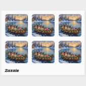 Pug Christmas Boat Holiday Quadratischer Aufkleber (Blatt)