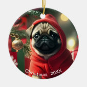 Pug Christmas Date or Add Pet Photo Keramik Ornament (Vorne)