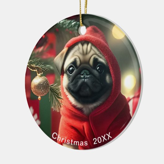 Pug Christmas Date or Add Pet Photo Keramik Ornament (Links)