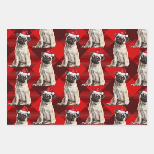 Pug Christmas Dog Red Buffalo Plaid Geschenkpapier Set (Vorderseite 2)