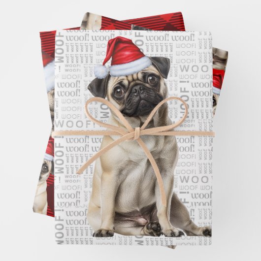 Pug Christmas Dog Red Buffalo Plaid Geschenkpapier Set (Beispiel)