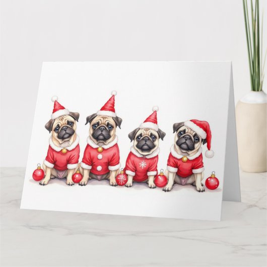 Pug Christmas Dress Santa Hat Karte (Vorderseite)