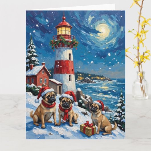 Pug Christmas Lighthouse Holiday Karte (Gelbe Blume)