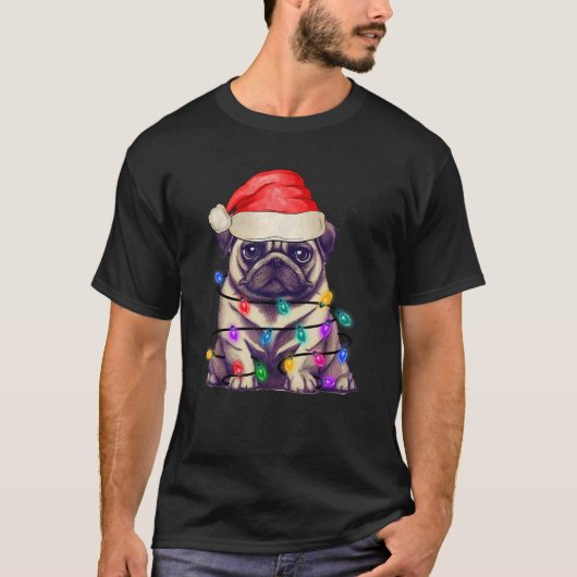 Pug Christmas Lights Funny Santa Pug Lover Dog T-Shirt (Vorderseite)