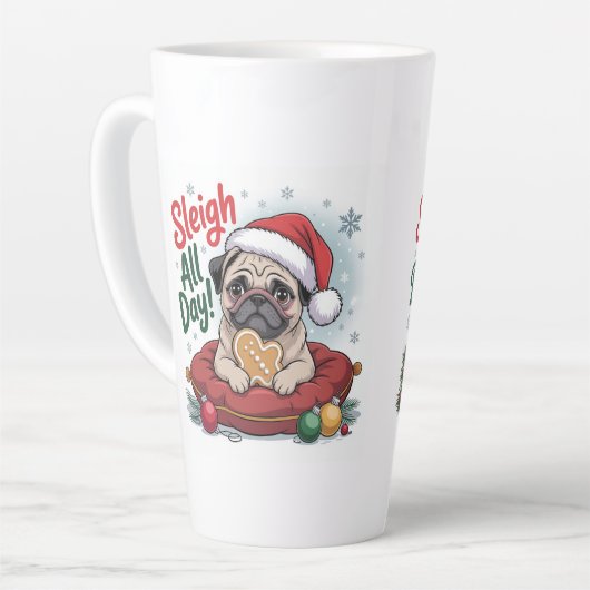 Pug Christmas Mug – Sleigh All Day Holiday Coffee Milchtasse (Linke Ecke)