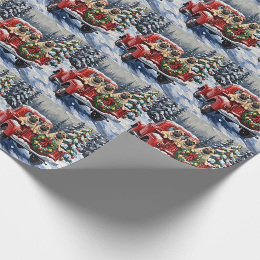 Pug Christmas Red Truck Holiday Geschenkpapier (Ecke)