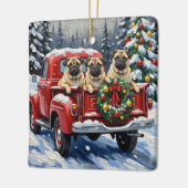 Pug Christmas Red Truck Holiday Keramikornament (Links)
