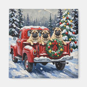 Pug Christmas Red Truck Holiday Magnet (Vorne)