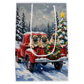 Pug Christmas Red Truck Holiday Mittlere Geschenktüte (Rückseite)