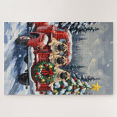Pug Christmas Red Truck Holiday Puzzle (Horizontal)