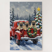 Pug Christmas Red Truck Holiday Puzzle (Vertikal)