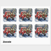 Pug Christmas Red Truck Holiday Quadratischer Aufkleber (Blatt)
