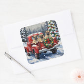 Pug Christmas Red Truck Holiday Quadratischer Aufkleber (Umschlag)