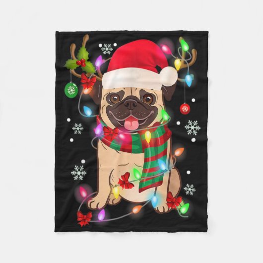 Pug Christmas Tree Lights Santa Dog Xmas Boys Pugm Fleecedecke (Vorderseite)
