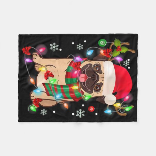 Pug Christmas Tree Lights Santa Dog Xmas Boys Pugm Fleecedecke (Vorderseite (Horizontal))