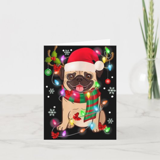 Pug Christmas Tree Lights Santa Dog Xmas Boys Pugm Karte (Vorderseite)