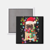 Pug Christmas Tree Lights Santa Dog Xmas Boys Pugm Magnet (Vorderseite/Rückseite)