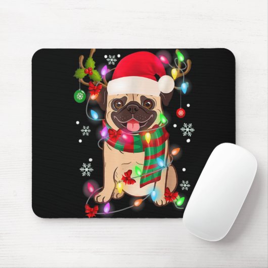 Pug Christmas Tree Lights Santa Dog Xmas Boys Pugm Mousepad (Mit Mouse)