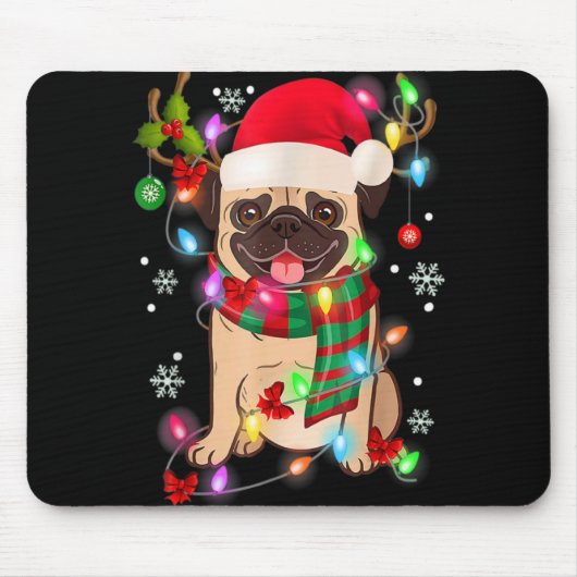 Pug Christmas Tree Lights Santa Dog Xmas Boys Pugm Mousepad (Vorne)