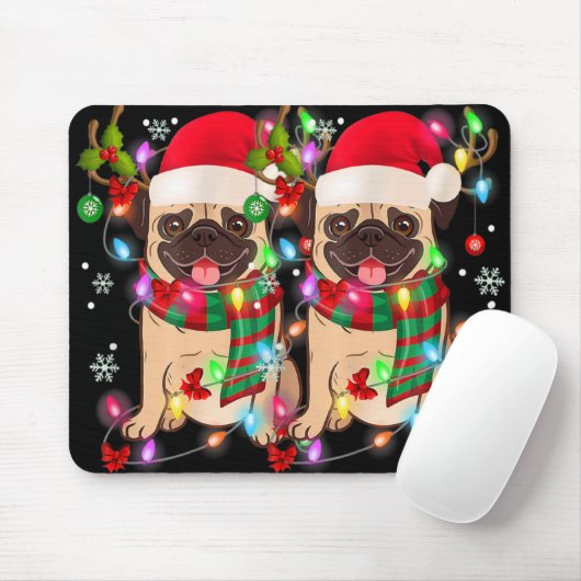 Pug Christmas Tree Lights Santa Dog Xmas Boys Pugm Mousepad (Mit Mouse)