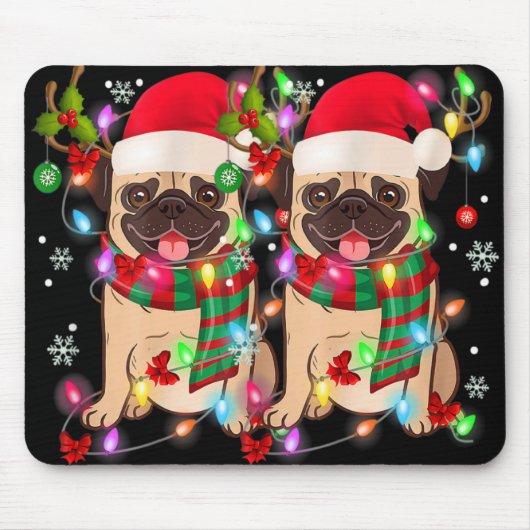 Pug Christmas Tree Lights Santa Dog Xmas Boys Pugm Mousepad (Vorne)