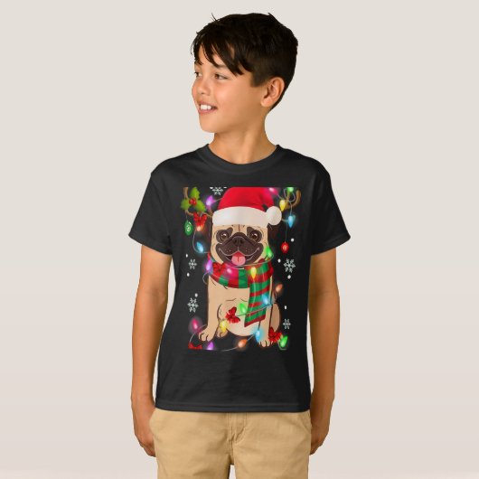 Pug Christmas Tree Lights Santa Dog Xmas Boys Pugm T-Shirt (Vorne ganz)