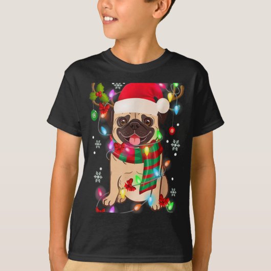 Pug Christmas Tree Lights Santa Dog Xmas Boys Pugm T-Shirt (Vorderseite)