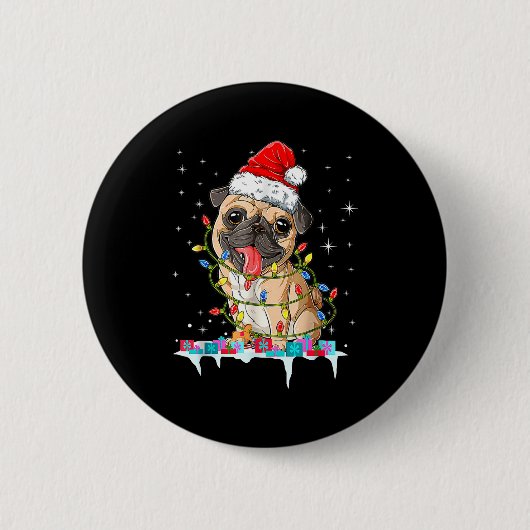 Pug Christmas Tree Lights Santa Dog Xmas  Button (Vorderseite)