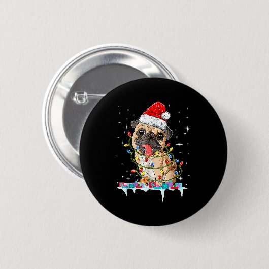 Pug Christmas Tree Lights Santa Dog Xmas  Button (Vorne & Hinten)