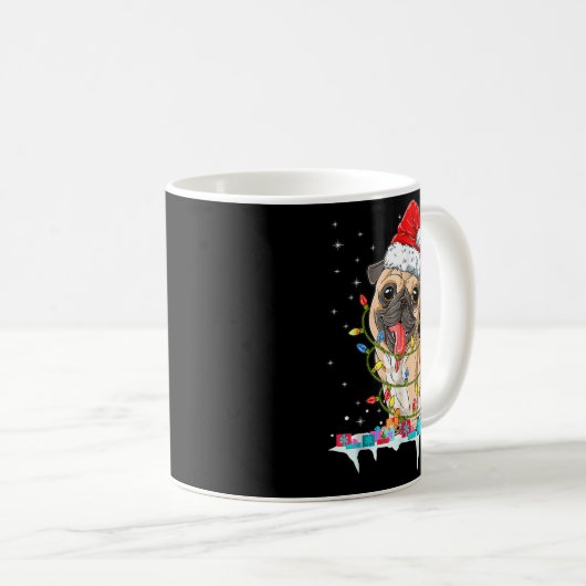 Pug Christmas Tree Lights Santa Dog Xmas Kaffeetasse (VorderseiteRechts)