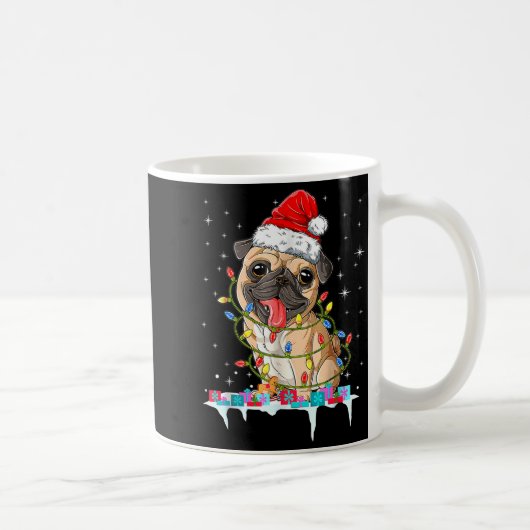 Pug Christmas Tree Lights Santa Dog Xmas Kaffeetasse (Rechts)