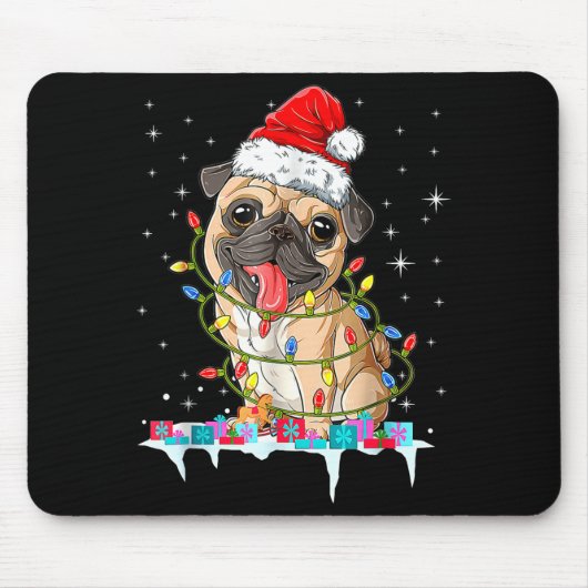 Pug Christmas Tree Lights Santa Dog Xmas Mousepad (Vorne)