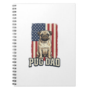 Pug Dad Patriotisches Vintage Gravur Hund Shirt De Notizblock