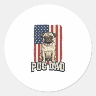 Pug Dad Patriotisches Vintage Gravur Hund Shirt De Runder Aufkleber