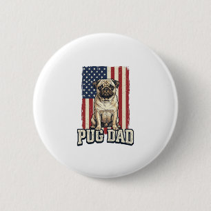 Pug Dad Patriotisches Vintage-Prägung Hund-Shirt D Button