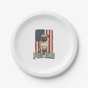 Pug Dad Patriotisches Vintage-Prägung Hund-Shirt D Pappteller