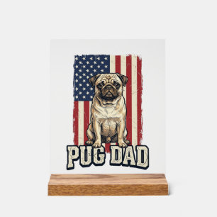 Pug Dad Patriotisches Vintage-Prägung Hunde-Shirt Acrylschild