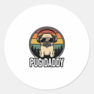 Pug Daddy Vintage Sonnenuntergang Hund Vector-Shir Runder Aufkleber