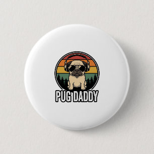 Pug Daddy Vintage Sonnenuntergang Hund Vector T-Sh Button