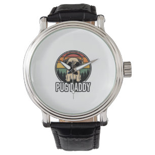 Pug Daddy Vintage Sonnenuntergang Hund Vektor-Shir Armbanduhr