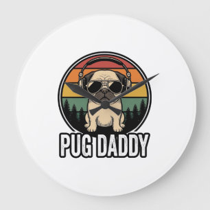 Pug Daddy Vintage Sonnenuntergang Hund Vektor-Shir Große Wanduhr